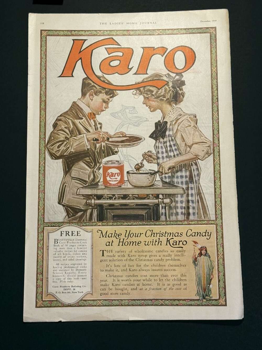 Karo Corn Syrup Christmas Candy Ad Ladies Home Journal Dec 1919 (AD002)